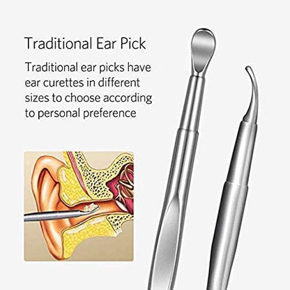 MAPPERZ ear cleaning tool/ear wax cleaner/Ear Scoop Picking Tool Stainless Steel / 6 Piece Ear Cleaner Tool/Ear Curette Safety Cleaner with Brush and Storage Box - Set of 6 (Silver)
