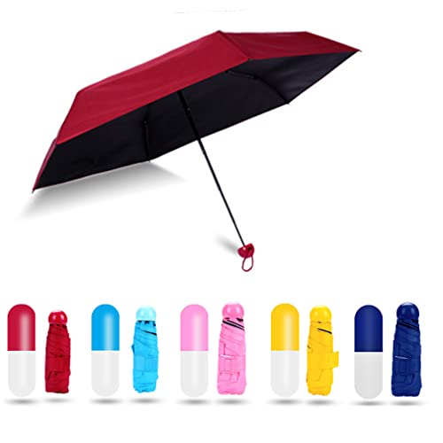 MAPPERZ Ultra Lights Mini Foldable Travel Umbrella with Compact Capsule Case, for Sun & Rain with UV Protection, Strong, Durable, Fun Gift, for Women-Men or Kids, Random Color, 1Pc