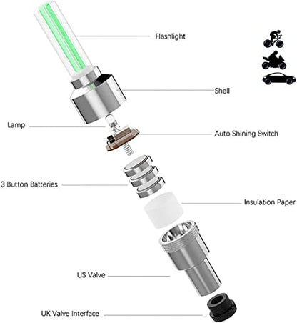 MAPPERZ Wheel Tyre Rim Valve Led Flash Light Cap with Motion Sensors for Car Motorcycles Bicycle Accessories