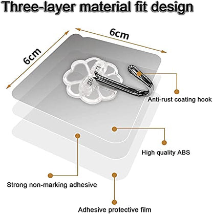 MAPPERZ Self Adhesive Wall Hooks/ Heavy Duty Sticky Hooks for Hanging/ Waterproof Transparent Adhesive Hooks - 10 Kg Max Weight