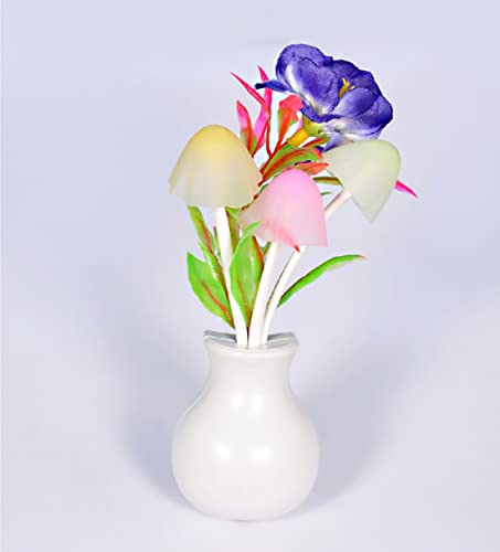 MAPPERZ Flowers LED Night Lamp with White Pot Romantic Night Lamp with Power Saving Sensors for Home Decoration-