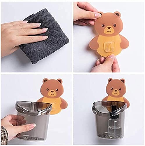 MAPPERZ Teddy Bear Wall Mounted Toothbrush Holder Case Multipurpose Plastic Cup with Strong Adhesive Cute Stickers for Bathroom Kitchen Wash Basin (BrownColor)
