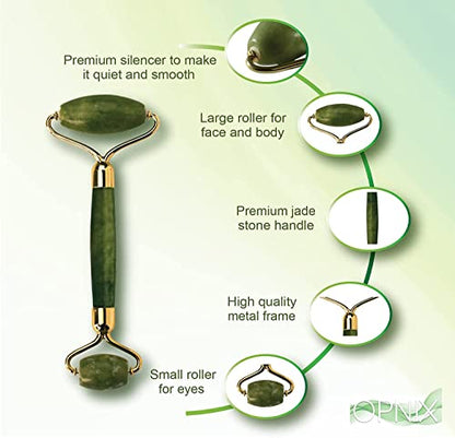 MAPPERZ Double Sided Stone Face Roller /100% Natural Jade Stone Facial Roller Massage with Gua Sha Tool for Face/Eyes/Neck Face Roller Anti Aging, Face Beauty Set for Eye Anti-Wrinkle and Eye Puffiness for Women, (1PC)