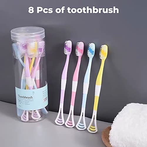 MAPPERZ 2 in 1 Soft Bristle Toothbrush and Tongue Cleaner with Storage Box for Travelling Reusable Toothbrush and Tongue Cleaner Set (8 pcs, Multicolor)