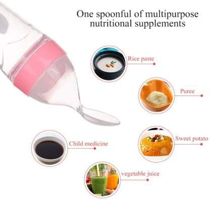 MAPPERZ Baby Feeder Silicon Baby Silicone Food Feeder Baby Squeeze Fruit Grade Silicone Feeder Bottle with Spoon Feeder for Baby Supplement Rice Cereal Milk Feeding Bottle Cup (Random)