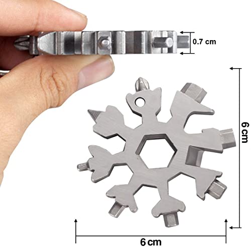 MAPPERZ 18-in-1 Stainless Steel Snowflake Portable Multi Tool, Screwdriver, Wrench, Bottle Opener Combination Compact Tool for Outdoor Travel, Camping, Adventure, Daily Tool & Keyring, Pack Of 1