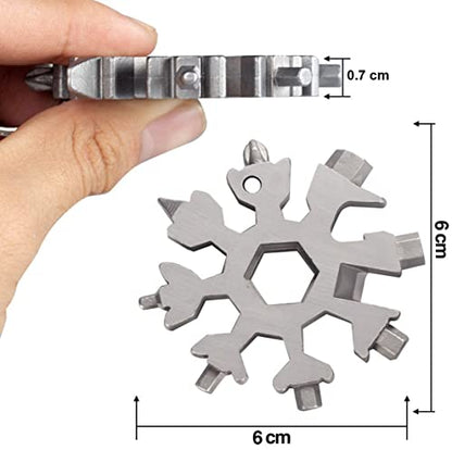 MAPPERZ 18-in-1 Stainless Steel Snowflake Portable Multi Tool, Screwdriver, Wrench, Bottle Opener Combination Compact Tool for Outdoor Travel, Camping, Adventure, Daily Tool & Keyring, Pack Of 1