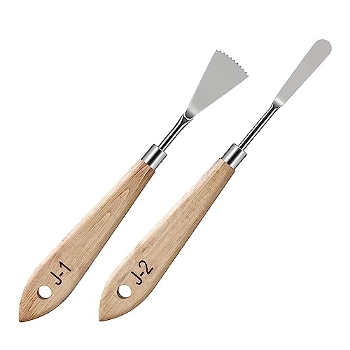 MAPPERZ Stainless Steel Artists Palette Knife Spatula Painting Mixing Scraper Thin and Flexible Art Tools for Oil Painting Acrylic Mixing, Canvas, Cake Icing, Face Painting Knife No. J-1,2 Pack of 02