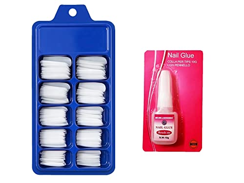 MAPPERZ 100 Fake False White Artificial Fingernail Nails Acrylic Tips Manicure Full Cover Nail Decorations for Women Girls, With Big Nail Glue For Acrylic Nails, Combo Of 100 Pc Nails & Nail Glue