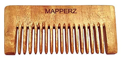 MAPPERZ Handmade pure Neem Wood Hair Comb Anti-Dandruff Shampoo Comb/Organic Pure Neem Wood Comb Wide Teeth - Men and Women (Brown)