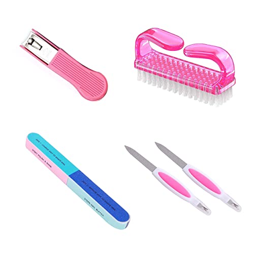 MAPPERZ 1 Premium Stainless Steel Nail Clipper Cutters With Plastic Guard, 1 Professional Manicure-Pedicure Nail Buffer, 2 Nail Filer With Cuticle Remover, 1 Nail Brush Cleaner with Handle