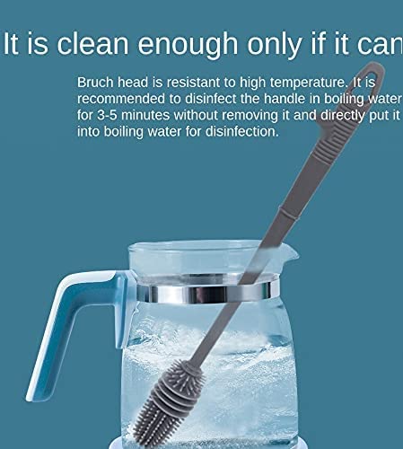 Long Bottle Cleaning Brush for Washing Water Bottle, Narrow Neck Containers, Hydro Flask, Vacuum Sports Bottle, Vase and Glassware - 33 cm, Grey