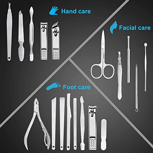 MAPPERZ Professional Manicure Kit/Stainless Steel Nail Grooming Set With Leather Case, Personal Care Nail Clipper Kit, with Luxurious Travel Leather Case (18 in 1)