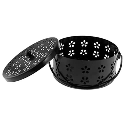MAPPERZ Mosquito Coil Holder Steel Mosquito Coil Box with Handle Metal Hollow Out Mosquito Coil Holder Fireproof Incense Round Shape Coil Incense Burner (Random)
