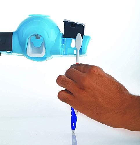 MAPPERZ Multicolor Magic Plus Hands-Free Plastic Automatic Toothpaste Squeezer Dispenser with Detachable and 4 Toothbrush Holder for Home Bathroom