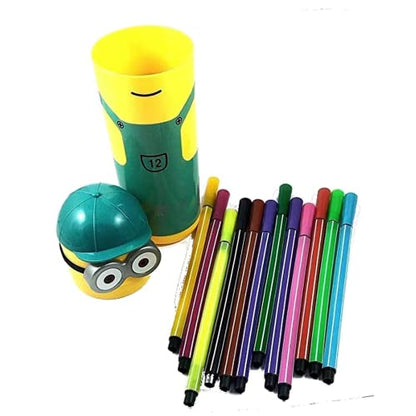 MAPPERZ Pencil Box Cartoon Shaped Pencil Box Included with 12 Sketch Pen Set for School Kids (Multicolor)