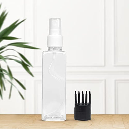 MAPPERZ Plastic Pump Bottle Spray Dispenser, With Root Comb Applicator, Clear Empty Fine Mist Plastic Mini Travel Rectangular Bottle, Refillable Makeup Sprayer for Perfume, Liquids, Oil, PC- 1