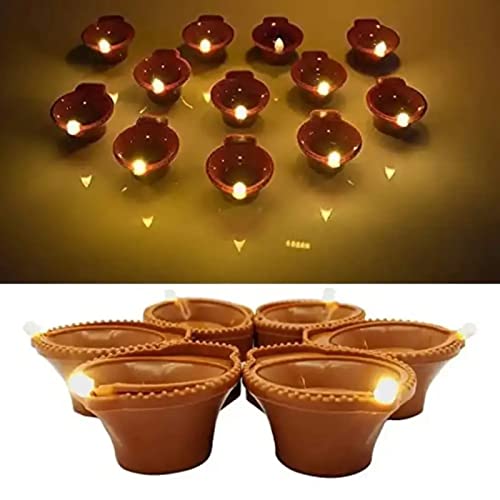 MAPPERZ Water Sensor LED Diyas Candle with Water Sensing Technology E Diya Battery Operated for Home Decor Warm Orange Ambient Lights (Pack of 60)