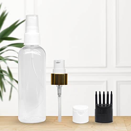 MAPPERZ 1 Cylindrical Shape Bottle Durable Refillable Containers With 1 Pump Bottles Dispenser, 1 Spray Atomizer, 1 Filp Top Cap And Root Comb Applicator, For Perfume, Liquids, Shampoo, Lotion, Cream