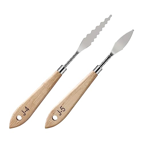 MAPPERZ Stainless Steel Artists Palette Knife Spatula Painting Mixing Scraper Thin and Flexible Art Tools for Oil Painting Acrylic Mixing, Canvas, Cake Icing, Face Painting Knife No. J-4,5 Pack of 02