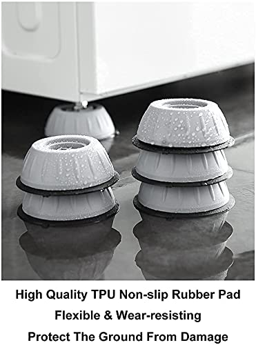 MAPPERZ Washer Dryer Anti Vibration Pads with Suction Cup Feet, Fridge Washing Machine Leveling Support Feet Anti Walk Pads Shock Absorber Noise Cancelling Furniture Lifting Base (4 Piece)(Round, Grey, Big Size)
