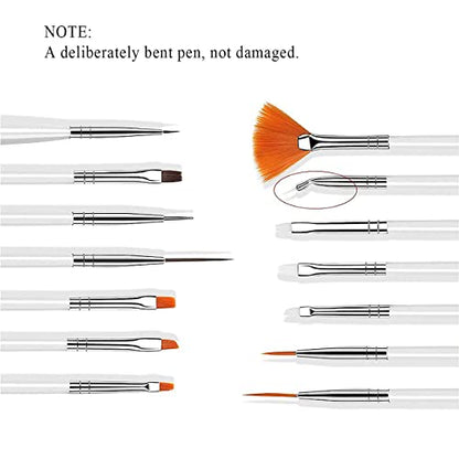 MAPPERZ 15 Pieces Nail Art Brush Set for Detailing, Striping, Blending, Nail Art, 3D-Gel Painting, 1 Set Dotting Pen For Fan and Liner, 5Pcs 2 Way Dotting Pen Tool Set Nail Art Tip, Multicolor