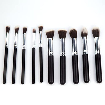 MAPPERZ Foundation Powder Blush Concealer Contour Brushes, Perfect For Liquid, Cream or Mineral Products, Premium Synthetic Bristles For Eye and Face Cosmetic, Black Color, Pack of 10