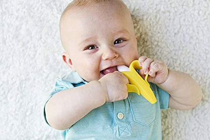MAPPERZ Baby Banana Training Toothbrush and Teether Silicone Soft Bristle 100% Safe White and Yellow Toothbrush for Kid, 2-6 Year Kids Baby Infant Toothbrush, pack of 1