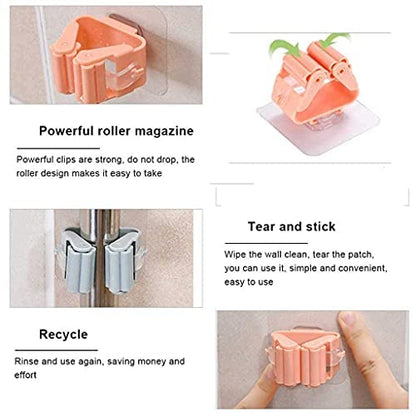 MAPPERZ Self Adhesive Holder Wall Mounted Seamless Broom Hanger Clip Storage Racks, Hanging Punch Bathroom Stickers Mop Rack Multicolour pc2