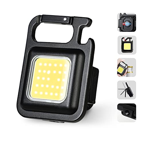 MAPPERZ LED COB Key Chain Flashlight Portable Pocket Light with Folding Bracket Bottle Opener for Camping Walking