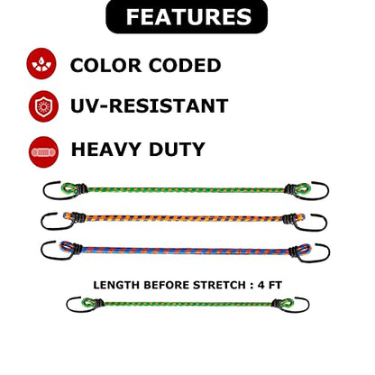 MAPPERZ Multipurpose Flexible Stretchable Elastic Bungee Rope with Metal Hooks/Tying Behind Bikes/Luggage Strap - Pack of 1, Multicolor