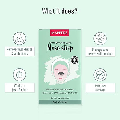 MAPPERZ Blackhead Remover Bamboo Charcoal Nose Strips Nose Dirt and Oil Remover For Womens (Pack of 10)