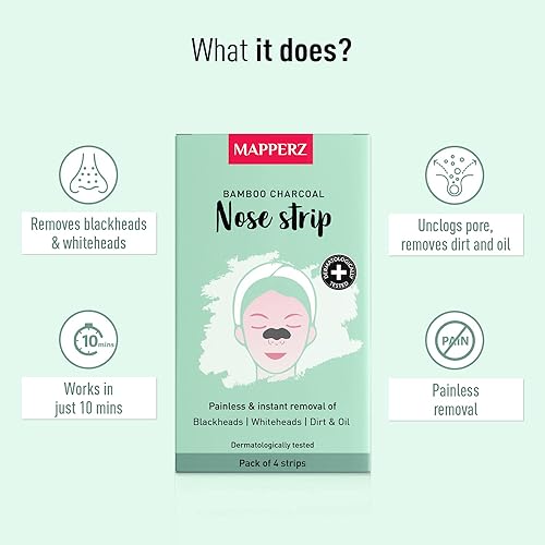 MAPPERZ Blackhead Remover Bamboo Charcoal Nose Strips Nose Dirt and Oil Remover For Womens (Pack of 10)