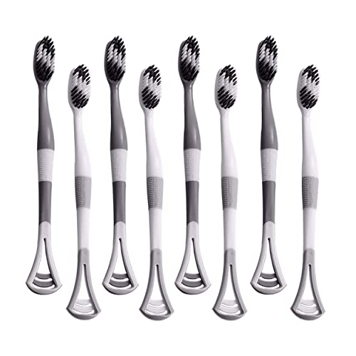 MAPPERZ 2 in 1 Soft Bristle Toothbrush and Tongue Cleaner with Storage Box for Travelling Reusable Toothbrush and Tongue Cleaner Set (8 pcs, White and Gray)