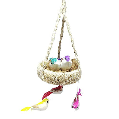 MAPPERZ Artificial PVC Mini 5 Birds with Hanging Nest for Home, Lawn, Garden, Party Decoration Accessories Pack of 1