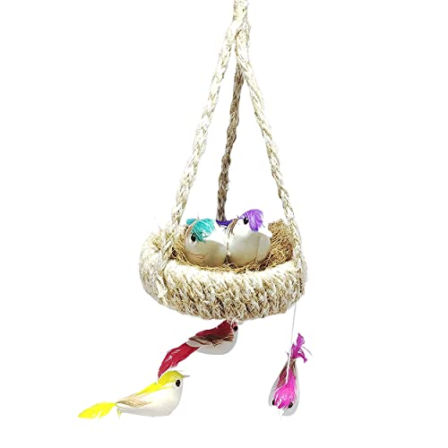 MAPPERZ Handmade Artificial Jute Hanging Birds with Hanging Nest Jhumar Showpiece Chidiyan Ka Ghosla for Home Décor Home Decoration, Decorative Jhumar- 23 cm (Jute, Multicolor), Pack of 1