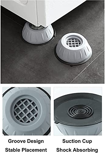 MAPPERZ Washer Dryer Anti Vibration Pads with Suction Cup Feet, Fridge Washing Machine Leveling Support Feet Anti Walk Pads Shock Absorber Noise Cancelling Furniture Lifting Base (4 Piece)(Round, Grey, Big Size)