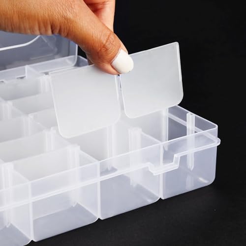 MAPPERZ Clear Transparent Plastic Organizer Box with Adjustable Compartment Dividers Jewlery Storage Rock Collection Box for Fishing Tackles Washi Tapes Multipurpose Plastic Storage Box