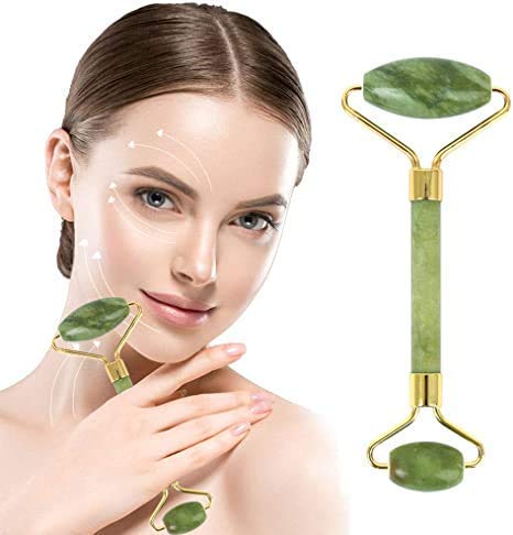 Mapperz Natural Facial Jade Roller Massager | Double Sided Face Rolling Massage Stone Beauty Tool for Face Neck Toning, Firming & Serum Application
