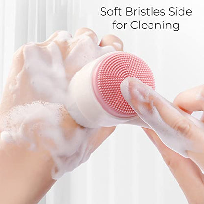 MAPPERZ Manual Facial Cleansing Brush, 2-in-1 Skin Care face Brush, Silicone Facial Scrubber Manual Dual Face Wash Brush for Deep Pore Exfoliation Massaging, Random Color, Pack Of 1