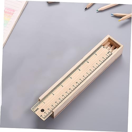 MAPPERZ Wooden Pencil Set Box with 12 Different Crayon Vibrant Ruler Colour Pencils with Soft Core 2 Scales with Centimeters and Inches 1 Sharpener for Architect Artist Kids Designer Case