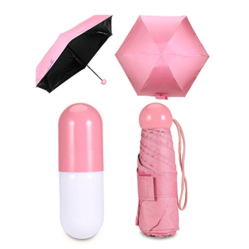MAPPERZ Ultra Lights Mini Foldable Travel Umbrella with Compact Capsule Case, for Sun & Rain with UV Protection, Strong, Durable, Fun Gift, for Women-Men or Kids, Random Color, 1Pc