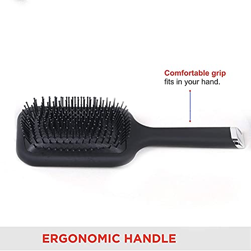 MAPPERZ Hair Straightener Brush Large Square Air Cushion Detangle Paddle Brush with Ball Tip Bristles For Professional (Black)