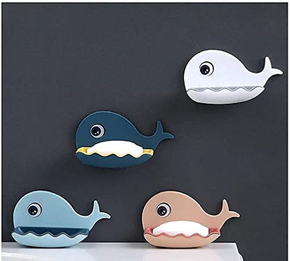 MAPPERZ Fish Shape Soap Stands for Bathroom/ Double Layers Plastic Adhesive Waterproof Wall Mounted Bar Soap Dish Holder Rack for Shower Wall, Kitchen, Bathroom (Pack of 4)