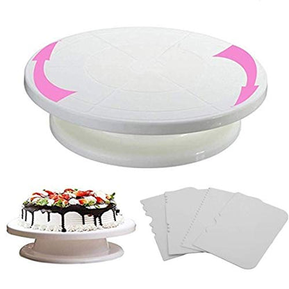 MAPPERZ 11 Inch Rotating Cake Turntable, Non-Slip Revolving Stand, Turns Smoothly, Sculpting Wheel, Baking Cake Cookies Cupcake Paint Spray, Displaying Decorating, With 4 Scrapper, Random Color, Pc-1