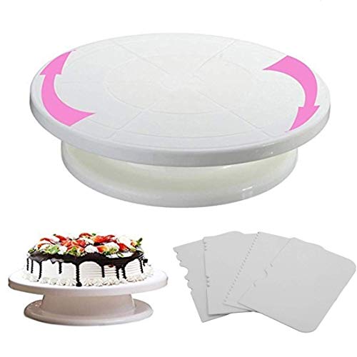 MAPPERZ 11 Inch Rotating Cake Turntable, Non-Slip Revolving Stand, Turns Smoothly, Sculpting Wheel, Baking Cake Cookies Cupcake Paint Spray, Displaying Decorating, With 4 Scrapper, Random Color, Pc-1