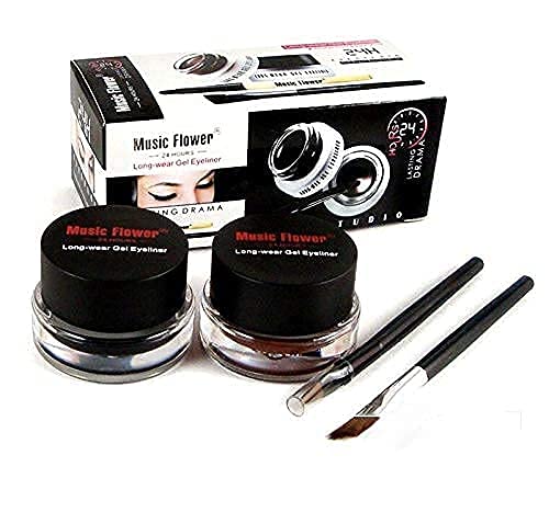 MAPPERZ 2 in One Gel Eye Liner/Music Flower Long Lasting Gel Eyeliner/Kajal Black & Brown 24 HR