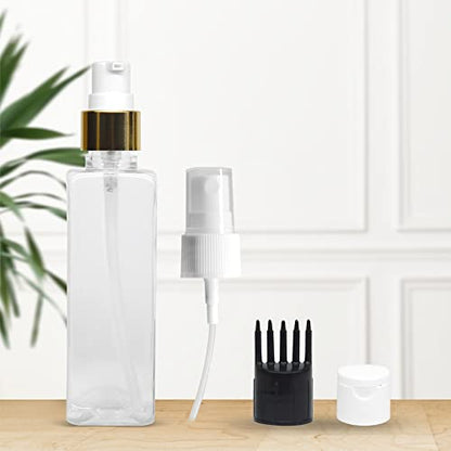 MAPPERZ 1 Rectangular Shape Bottle Durable Refillable Containers With 1 Pump Bottles Dispenser, 1 Spray Atomizer And Filp Top Cap, 1 Root Comb Applicator, For Perfume, Liquids, Shampoo, Lotion, Cream