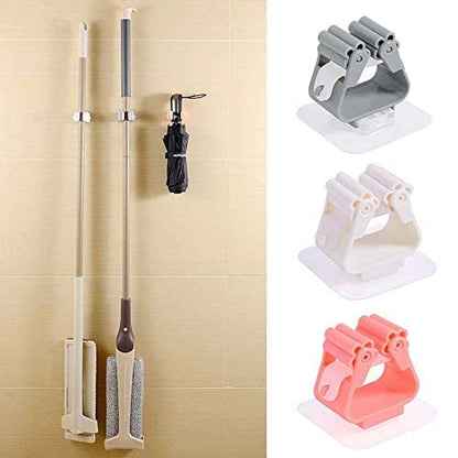 MAPPERZ Self Adhesive Holder Wall Mounted Seamless Broom Hanger Clip Storage Racks, Hanging Punch Bathroom Stickers Mop Rack Multicolour pc2