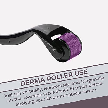 MAPPERZ derma roller 0.5mm for hair regrowth | needle roller for hair growth with 540 Titanium micro needles for Scalp, Face and Beard | Treats Acne, Scar, Skin Ageing, Stretchmarks | for men/women